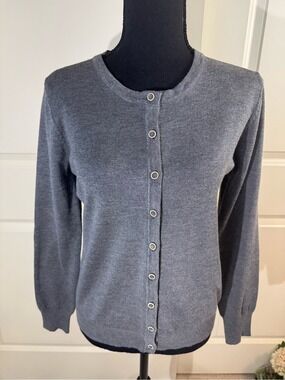 Anna Rose Gray Crewneck Button-Up Cardigan Small